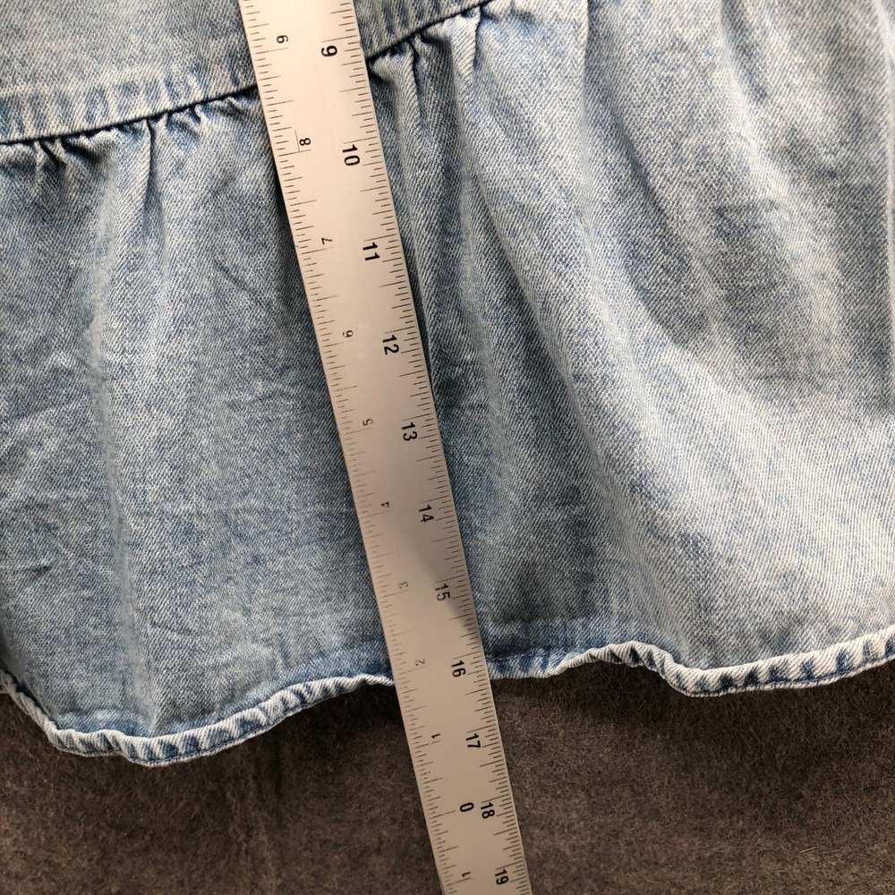 American Eagle Tiered Ruffle Mini Skirt Womens L Light Wash Blue Denim Pull On - Picture 5 of 7